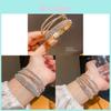 Geometric Multilayer Open Cuff Bracelet With Rhinestones For Fashionable Office Wear