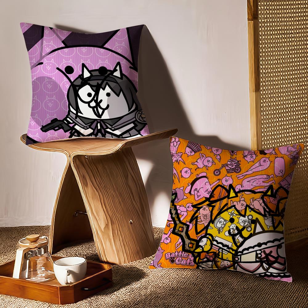 B-Battle Cats Anime Cushion Cover Anti-dustmite Pillowcase Invisible Zipper Silky Short Plush Sofa Cushion Cover