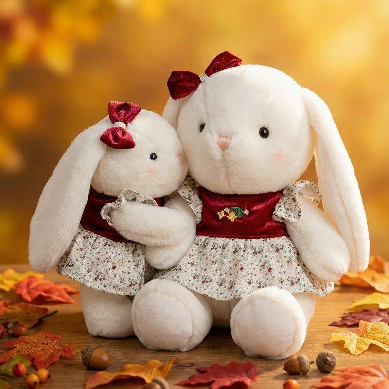 Plush Rabbit Toy For Kids And Adults With Floral Print Dress And Bow Decoration For Girls