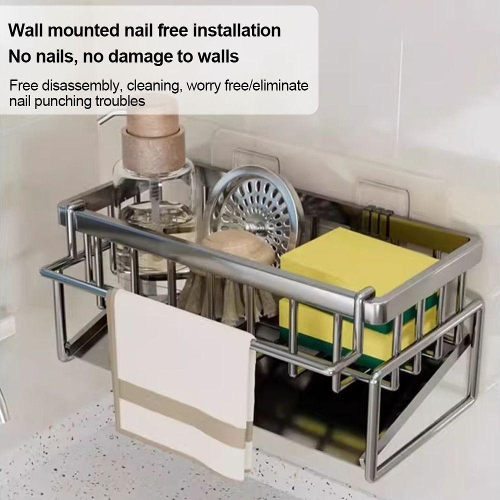 Stainless Steel Sink Drying Rack Multifunctional Large Capacity Sponge Drain Shelf Space Saving Kitchen Sink Organizer Bathroom