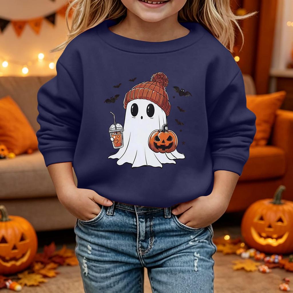 Kids Halloween Printed Long Sleeve Loose Fit Hoodie Pullover for Costume Party