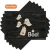 11.81*17.72inch Vintage Dirty White Ghosts Black Background Halloween Placemats 4/6pcs Suitable for Kitchen Dining Table Holiday Party Decoration