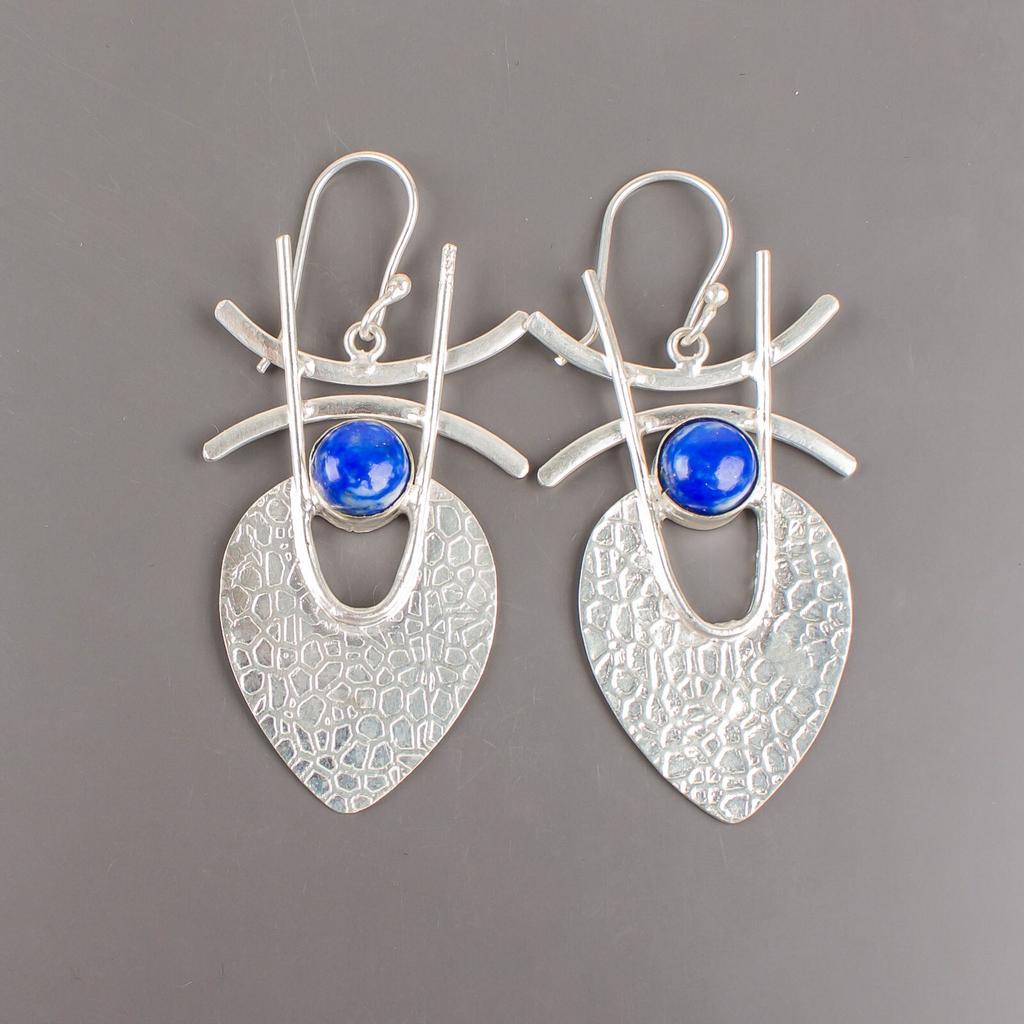 Lapis Lazuli Gemstone 925 Sterling Silver Jewelry Handmade Dangle Earrings 1.78" EE-64-29
