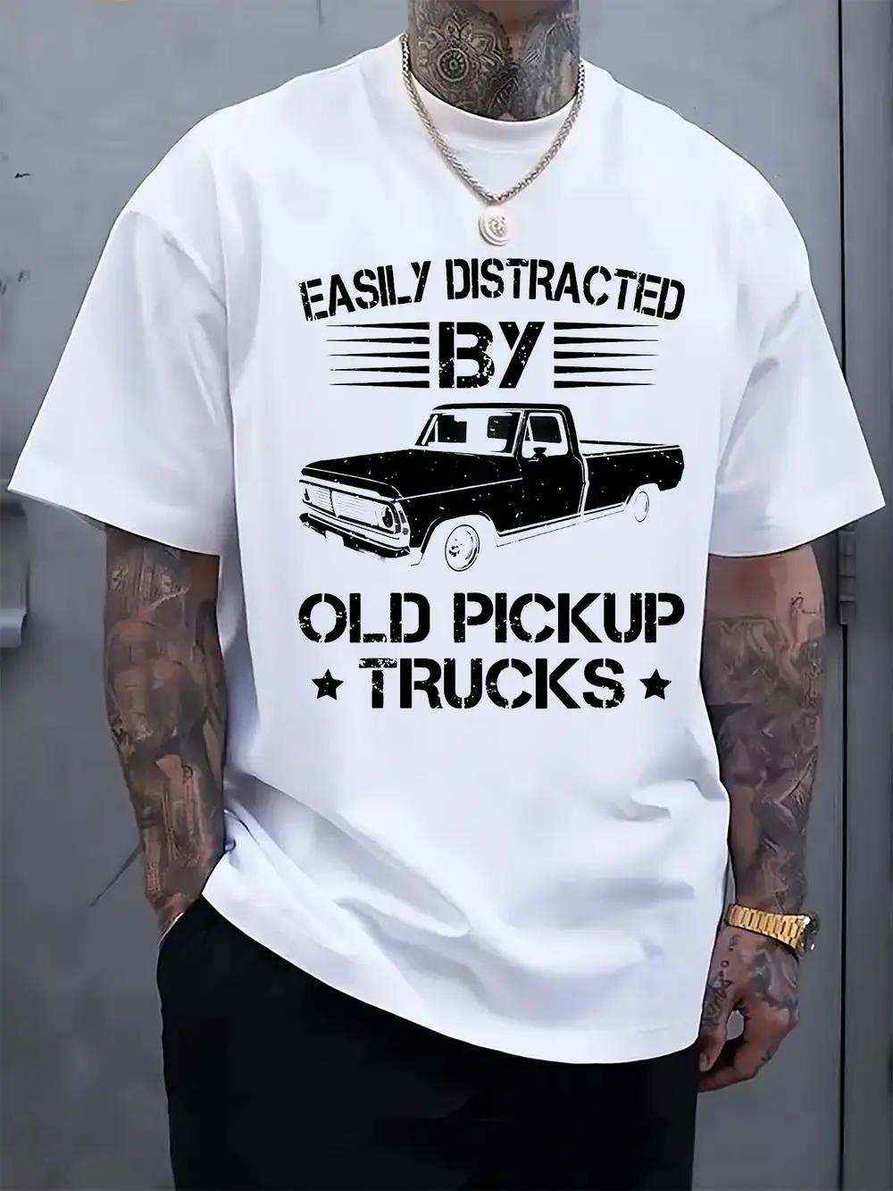 

Easily Distracted by Old Pickup Trucks Graphic T-shirt - Casual Crew Neck S