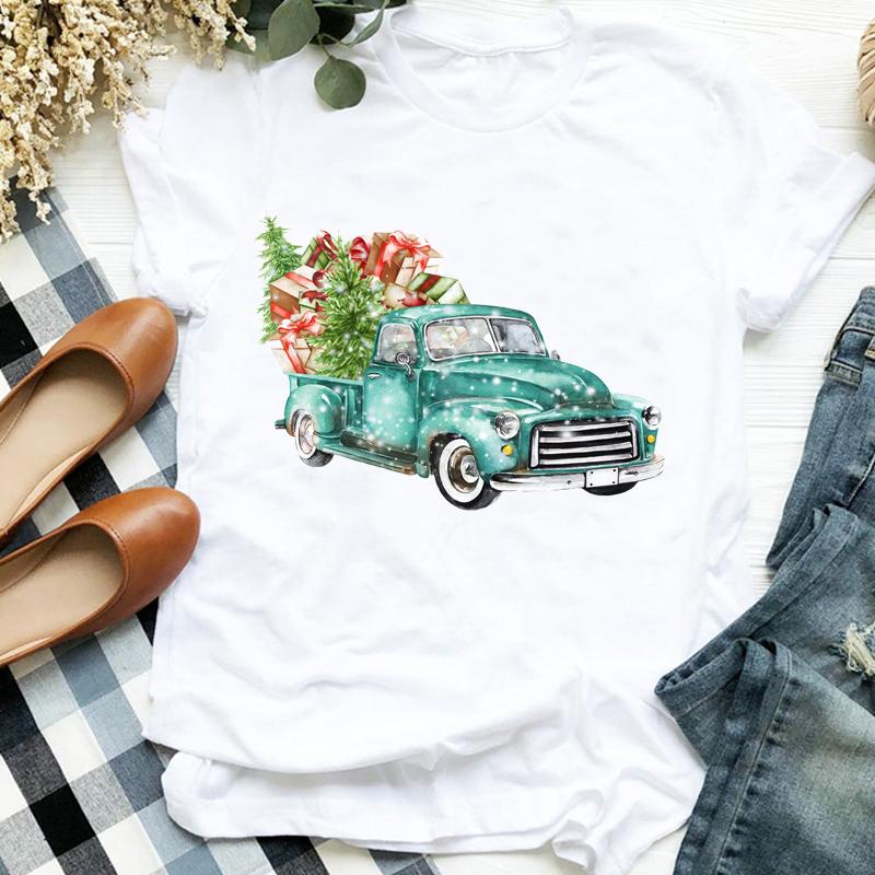 Women Lady Deer Animal Cartoon Print Printing Merry Christmas Womens Clothes Shirt T Tee For Tshirt