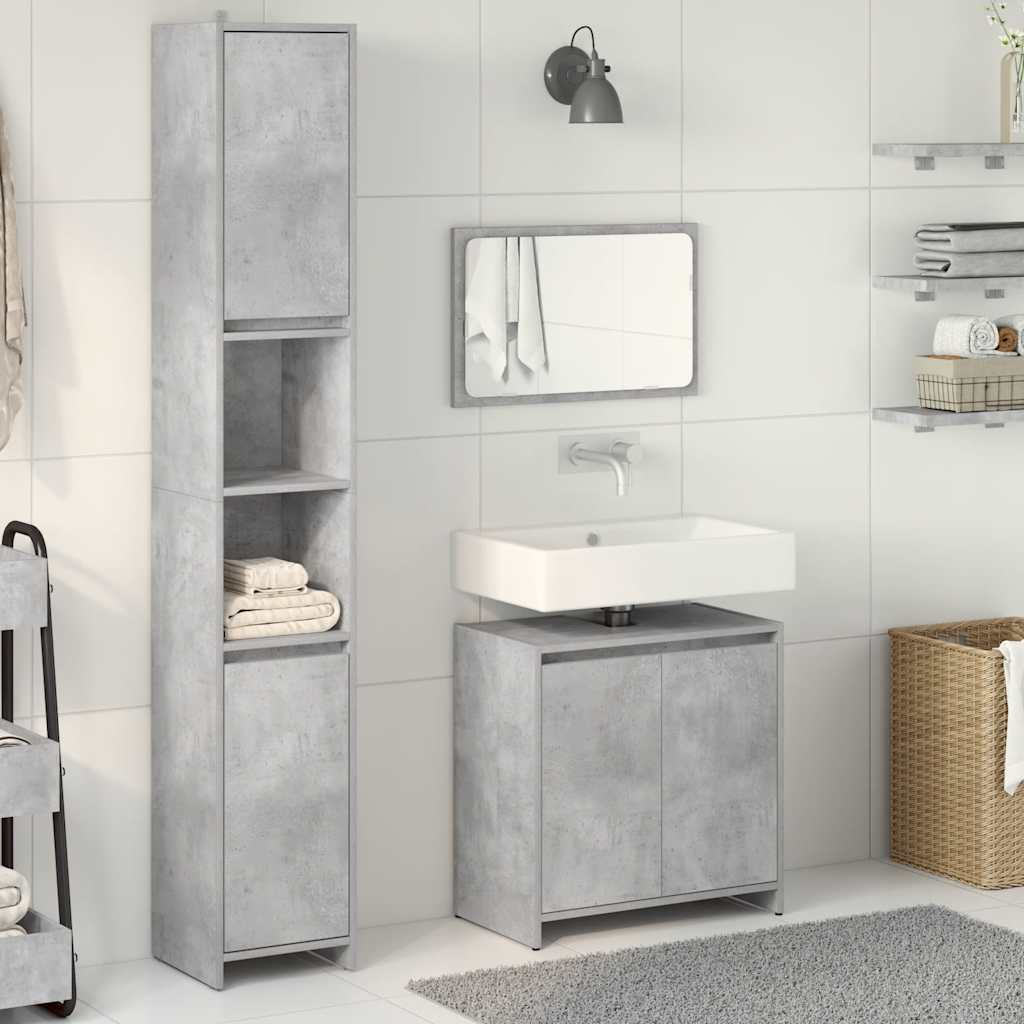 Vidaxl 3-Cz. Set di Mobili da Bagno, Grigio Cemento