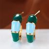 Blue Green Drop Oil Stone Small Stud Earrings For Women Vintage Gold Color Wedding Earring Valentine Jewelry Gifts