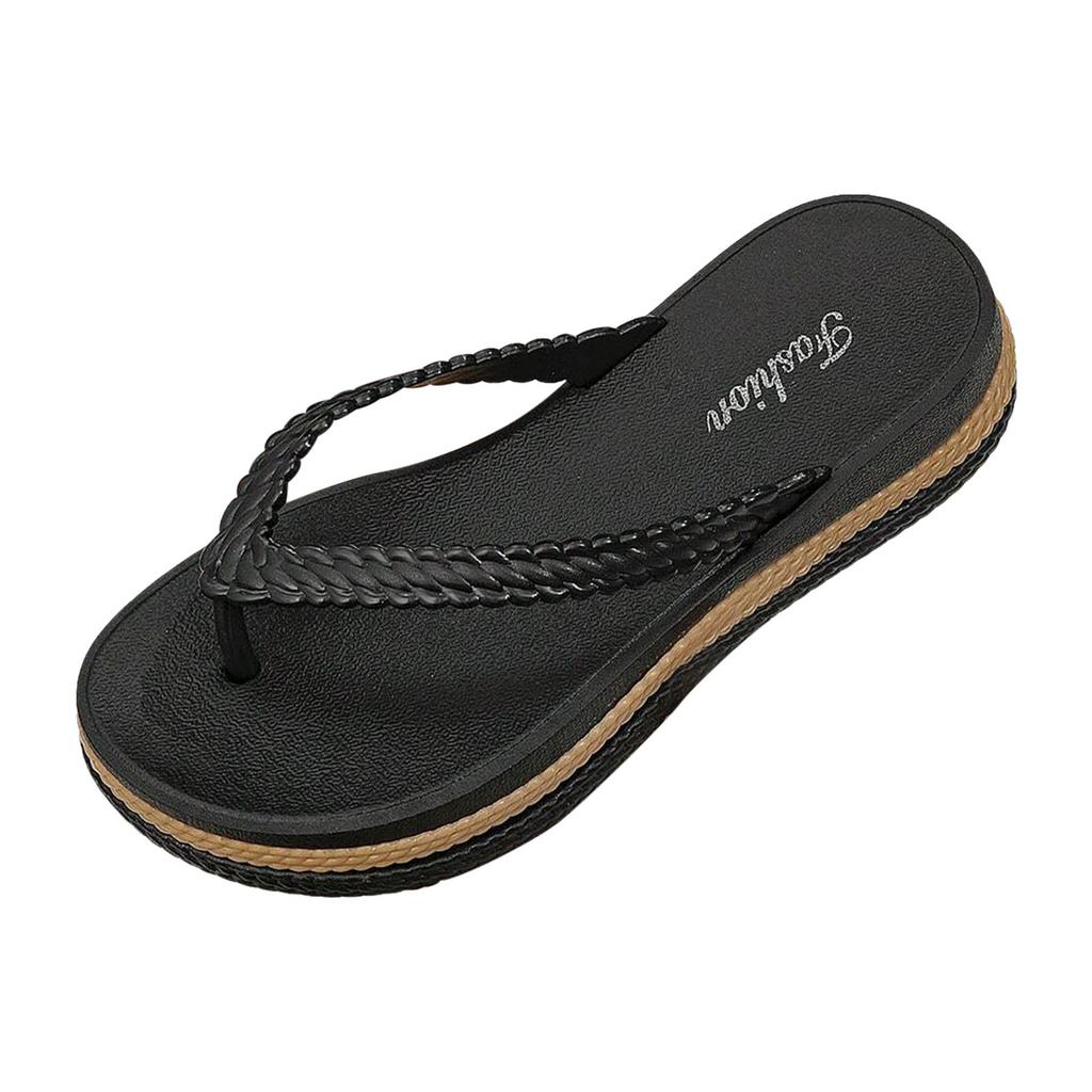 Women's Outdoor Platform Wedge Sandals Girls Popular Bohemian Style Thick Soft Soled Summer Casual Fashionable Flip Flops