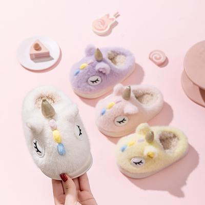 Kinder Baumwollpantoffeln Winter Mädchen Zuhause warm rutschfest niedliches Einhorn Eltern-Kind Baby Plüsch Baumwollmop