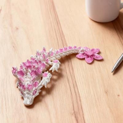 3D Printed Cherry Blossom Dragon Figurine Movable Joints Flower Dragon Fidget Toy Desktop Statue Stress Relief