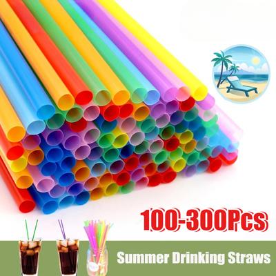 300Pcs Colorful Disposable Plastic Straws Milk Tea Cocktail Juice Drink Straws Party Birthday Supplies Bar Kitchen Accessories
