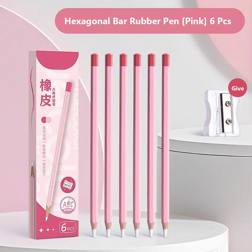 6PCS/Set Pencil Shape Eraser Without Leaving Marks Rubber Eraser Pencil Erasers  for Office School