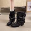 Large Size Street Cool Pleated Stacked Cowboy Boots Autumn And Winter Fashion Pointed Trousers Knight Boots