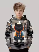 Children's Clothing Hoodies Long Sleeve Children's Sweatshirt Cartoon Children's Fashion Cat Print Girls' Summer Clothes Boy Top