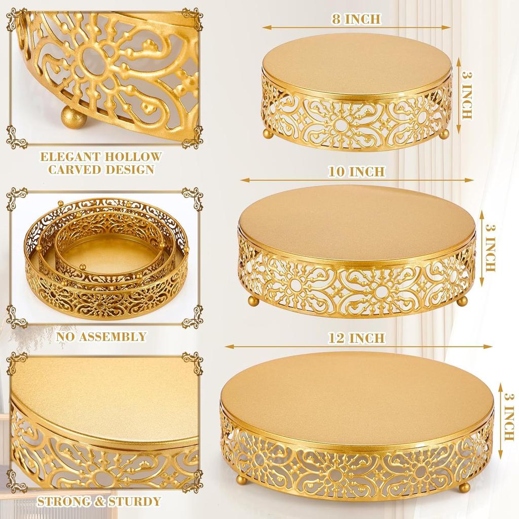 3pcs 8/10/12inch Set Golden Hollow Cake Rack Wedding Dessert Table Decoration Fruit Cake Tray Iron