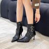 Spice Girl! Black Rivet Pointed High-heeled Short Boots Women's 2025 Autumn New Fashionable Versatile Soft Leather Spring and Autumn Single Boots
