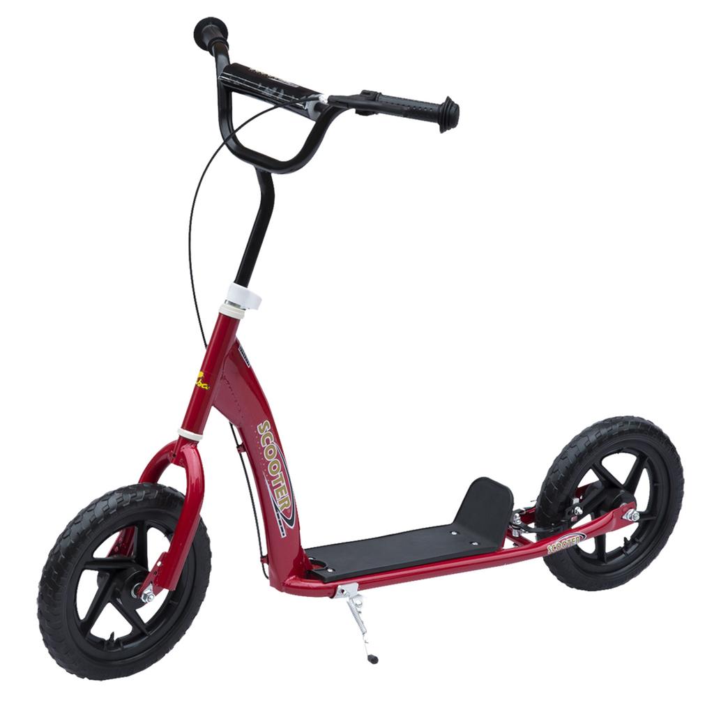 Kinderroller Trittroller, mit 12" EVA-Reifen, Hinterradbremse, Große Räder Roller für 5-12 Jahre, Rot