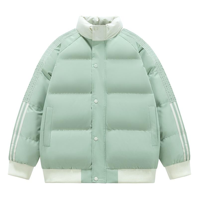 

Three bars contrasting color cotton-padded clothes for men and women, winter new thickened warm stand-up collar windproof cotton jacket 3XL светло-зеленый