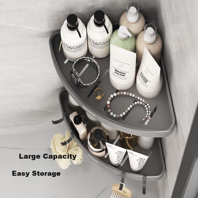 Ecoco No-Drill Bathroom Corner Shelf, Wall-Mounted Washroom Storage Rack, E24018 Gray