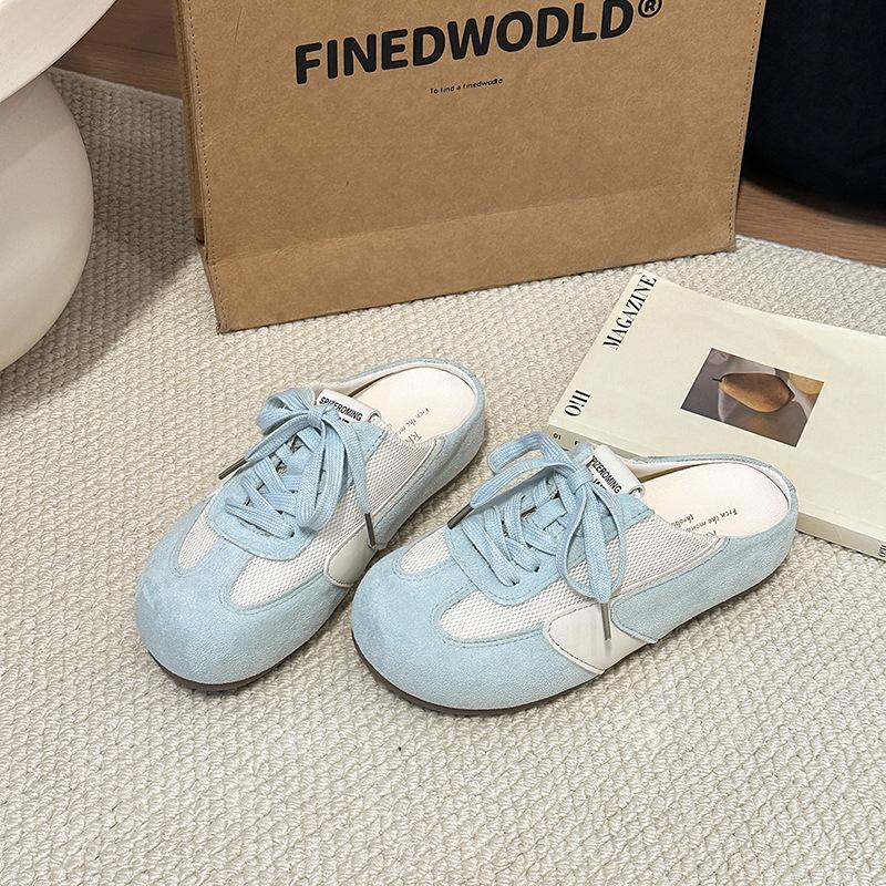 Weiches Leder Retro Innen erhöhend Taschenkopf Halbschuhe Damen Oberbekleidung Damenschuhe Frühling und Sommer Neu Schnürung Mesh Birkencool Pantoletten