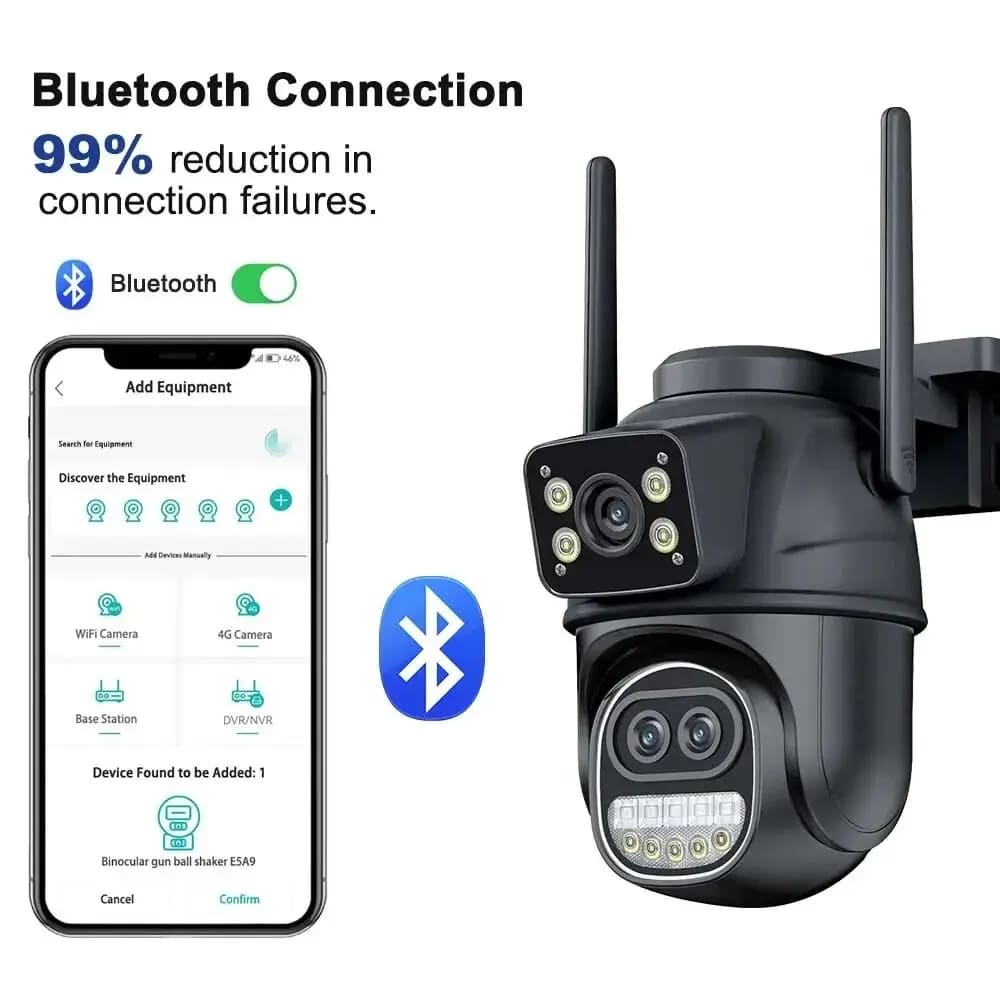 New 12MP 6K WiFi IP Camera Outdoor Three Lens Dual Screens 8X Zoom CCTV PTZ Video Cam Auto Tracking Security Protection Surveillance