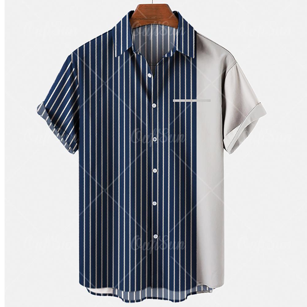 Mode Herren Gestreifte Ein-Knopf-Hemden Streetwear Kurzarm Lockeres Oberteil 3D Digital Bedruckte Bluse Übergröße 5XL