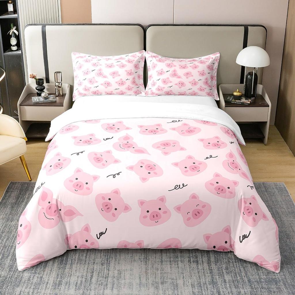 Pigs Duvet Cover Set for Kids Boys Girls Quilt Covers Lightweight Down Room Decor Queen Size 2 Pillowcase 1 Duvet Cover No Quilt