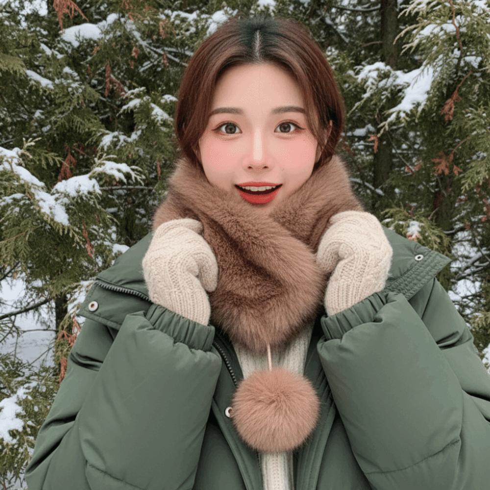 Thick Magnetic Fur Scarf Windproof Fluffy Collar Wrap Winter Pom Scarf Shopping Outfits