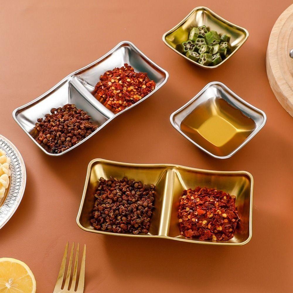 

Блюдо для приправ из нержавеющей стали, посуда, блюдо для соевого соуса, высококачественное корейское блюдо для макания 2 Grids серебряный