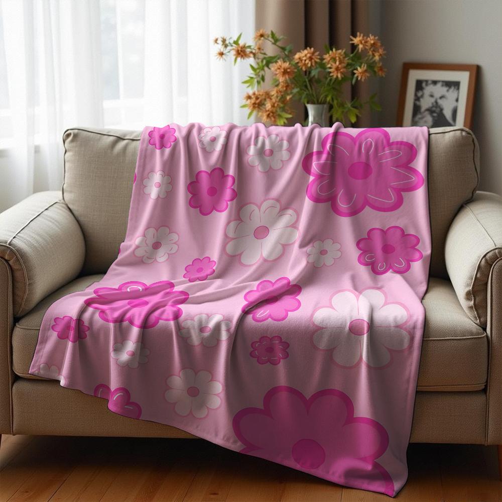 Outline Daisy Mix Cartoon Anime Print Flannel Blanket Soft Warm Throw for Kids Bedroom Sofa Christmas Office Car