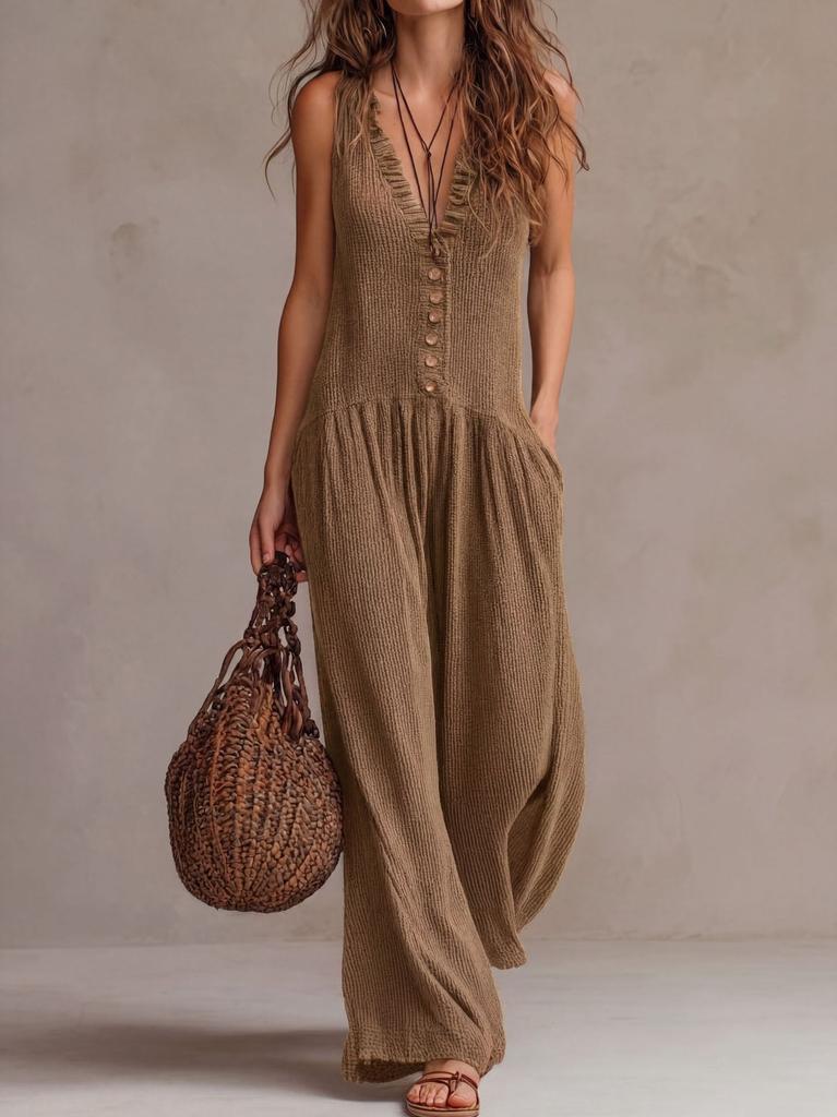 Macacões Curtos Para Mulheres Decote em V Profundo Sem Mangas Macacão de Peça Única Caimento Solto Macacão de Trabalho Vestido Casual Elegante Macacões de Verão