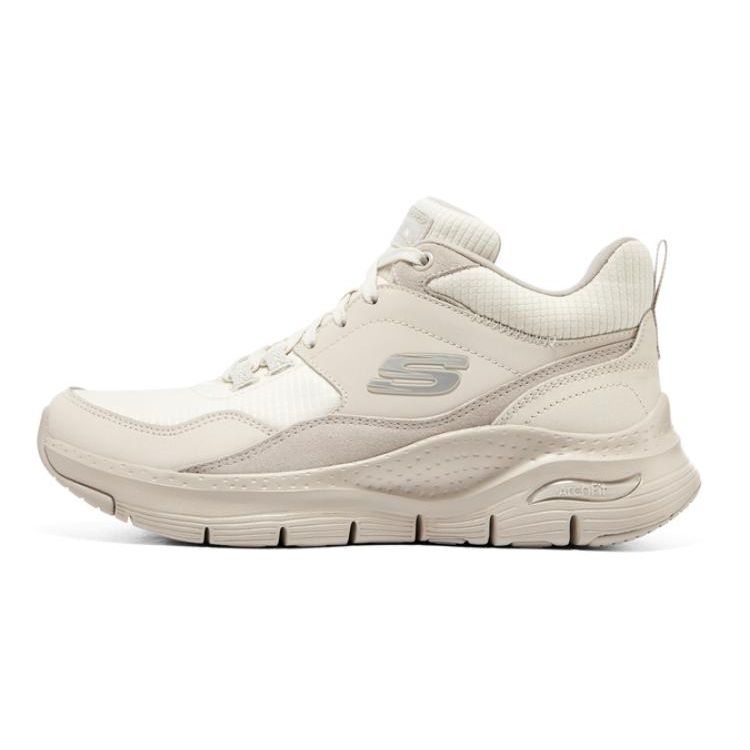 Skechers Arch Fit Fabric Synthetic Leather Soft Comfortable Mid-Top Lifestyle Casual Shoes Women sneaker White 149775-NAT 35