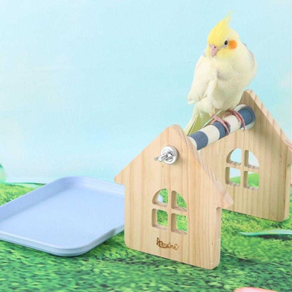 Stable Wooden Bird Platform with Tray Cockatiel Grinding Sticks Cage Use