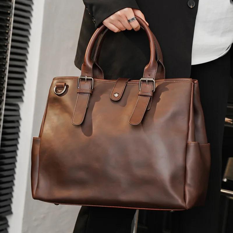 Retro Handbag Briefcase Fashion Men Crossbody Bag Men Large Capacity Top-Handle Bags with Strap Shoulder Messenger Bag Handbag