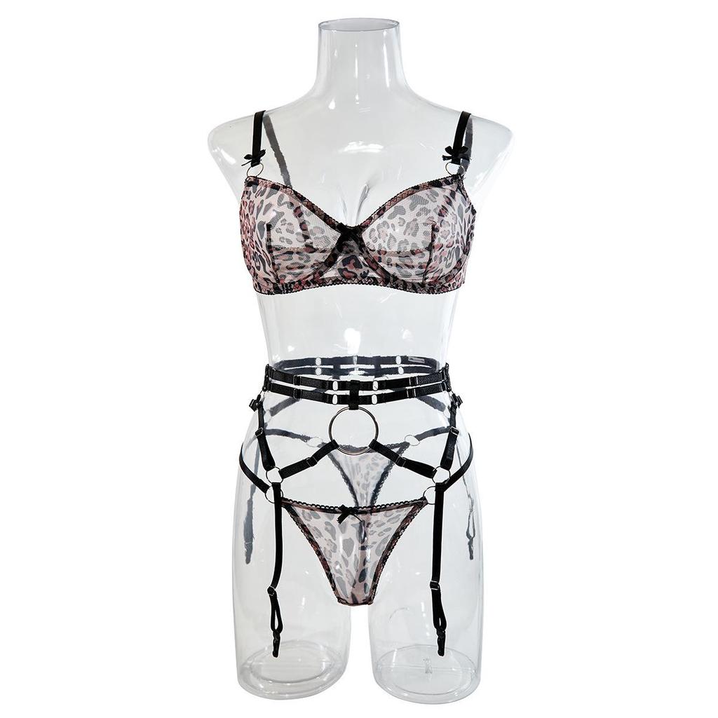Autumn 2022 Lingerie: Leopard Print See-Through Sexy Three-Piece Set.