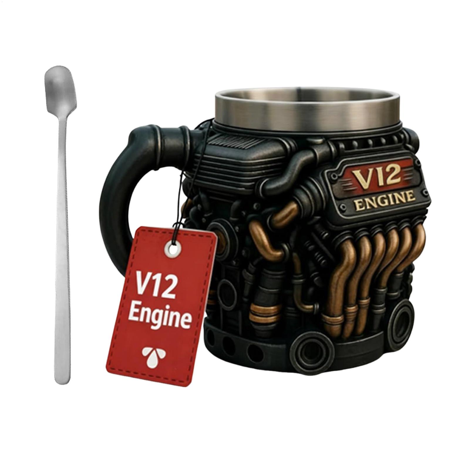 Engine Coffee Mug V12Engines Stainless Steel Cup Double Wall Insulation Car Mug with Handle Coffee Mug Tea Cup 300ml 300ml