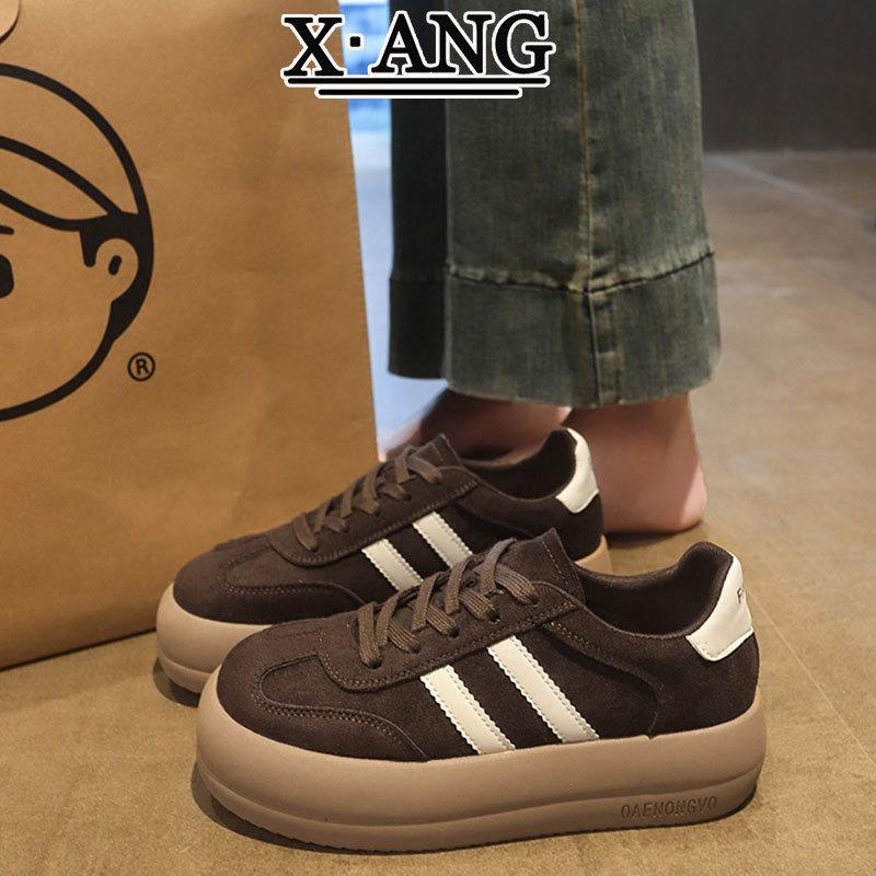 Leather platform women's new autumn shoes women's board shoes versatile bread shoes casual sports shoes