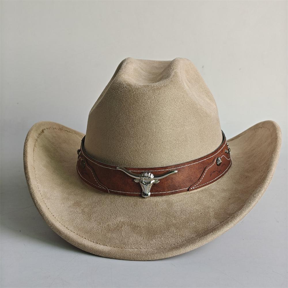 Bull Head Accessories Cowboy Hat For Women Men 7.5Cm Wide Brim Western Suede Hat For Cowboys And Cowgirls Sombrero Vaquero