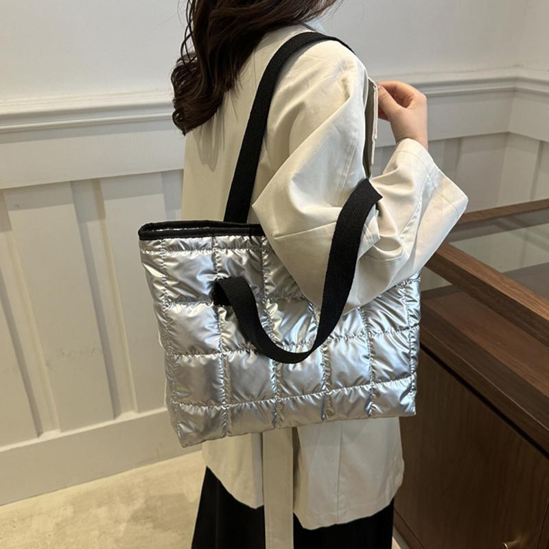 Ladies Tote Handbags Large Capacity Cotton Padded Shopping Bag Rhombus Portable Handbag Quilted Solid For Leisure Travel