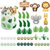 Safari Animal Cake Topper - Jungle Wild Cake Toppers with Monkey Lion Elephant Giraffe and Leaves Balls Cake Decorations