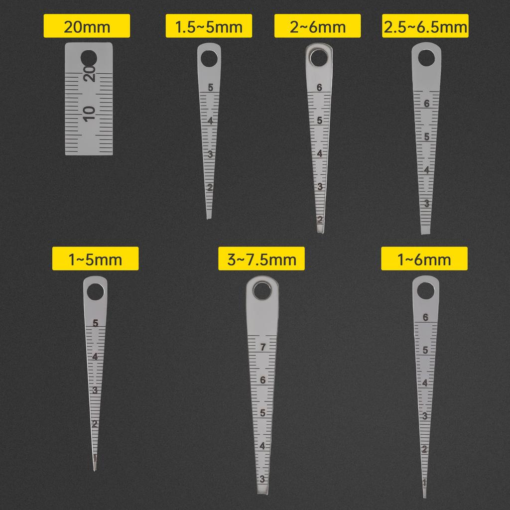 7 Pcs Stainless Steel Feeler Gauge Set 0.1-20mm Clearance Ruler for Cylindrical Bore Taper Welding Hole Inspection Tool