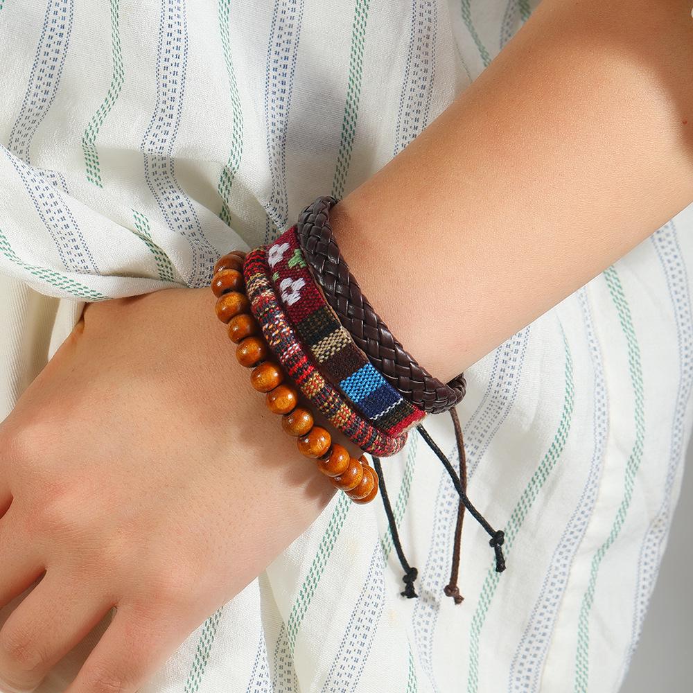European & American Bohemian Handmade Leather Bracelet Set – 4 Pieces