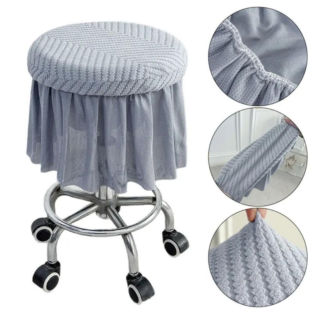 New Full-Coverage Bar Round Stool Cover with Skirt Hem Thickened Seat Chair Slipcover Non-slip Washable Round Chair Cover