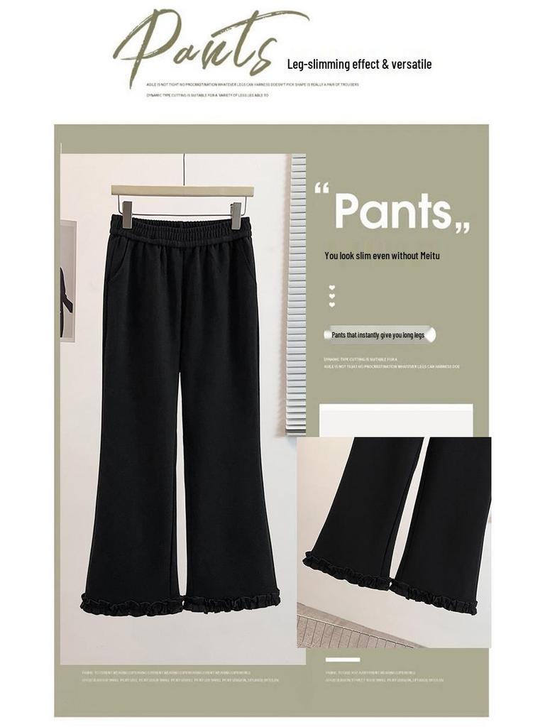 Plus Size Women's Ruffle Lace Casual Pants - Early Spring Niche Design