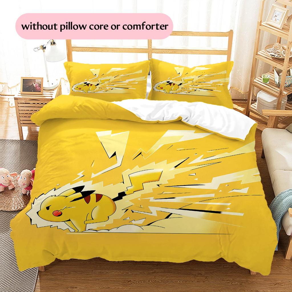 Pikachu Pokémon Pattern Bedding Home Decoration Birthday Gift (1 * Duvet Cover + 2 * Pillowcase, Without Core)