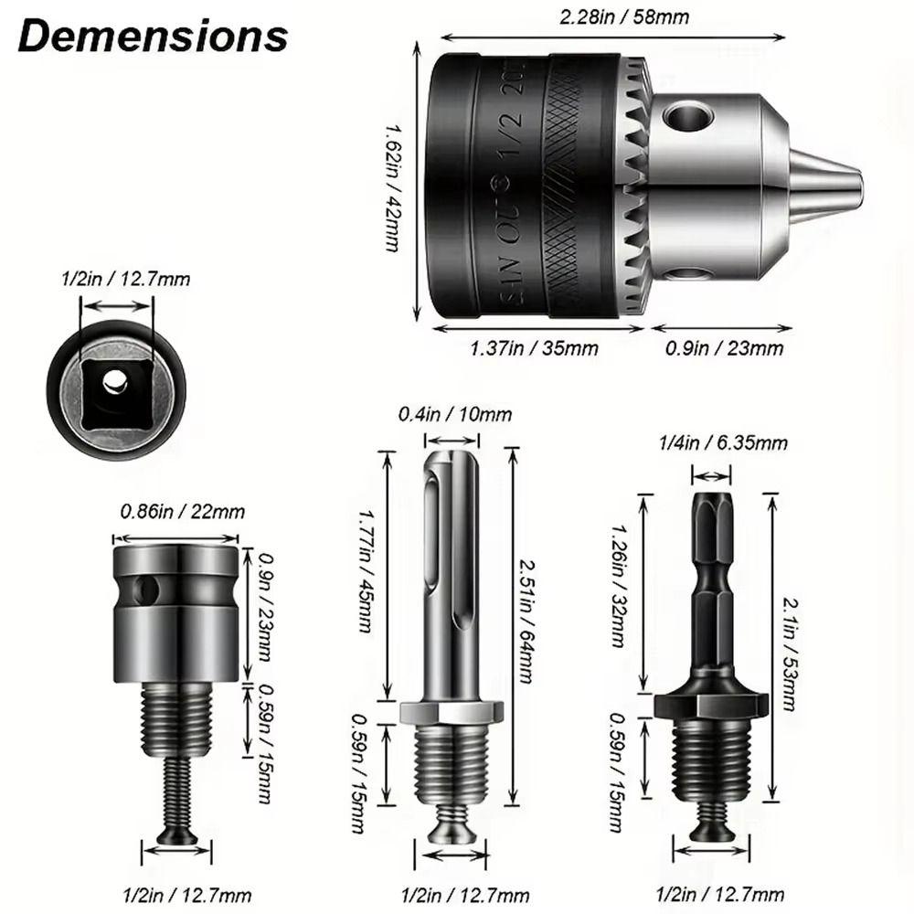 1 Set mit Bohrfutterspannschlüssel-Aufnahme Schlagbohrschrauber-Bits 1,5-13mm Bohrfutter-Umrüstadapter Langlebiges Bohrfutter
