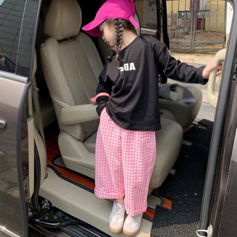 Sommerhose für Kinder, Mädchen, weites Bein, lockere karierte Hose, lässig, elastische Taille, bequeme Hose mit Taschen, 3–8 Jahre