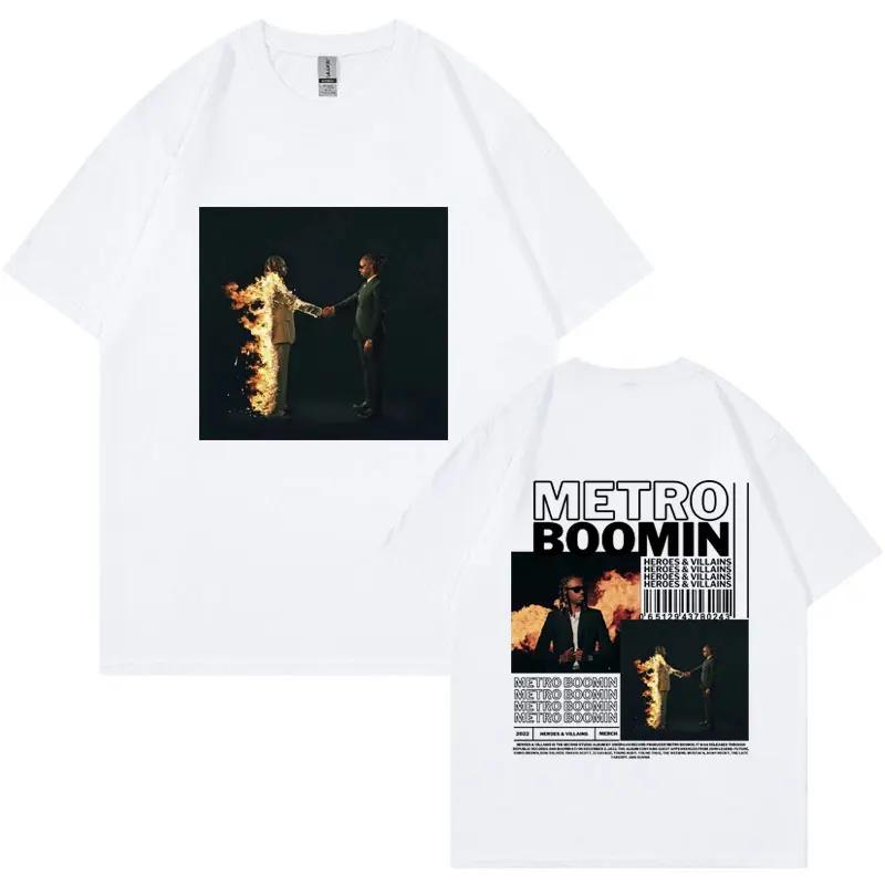 Metro Boomin Heroes and Villains Rapper Men's and Women's Graphic T-Shirts, Retro Hip Hop Cotton Oversized Short Sleeves