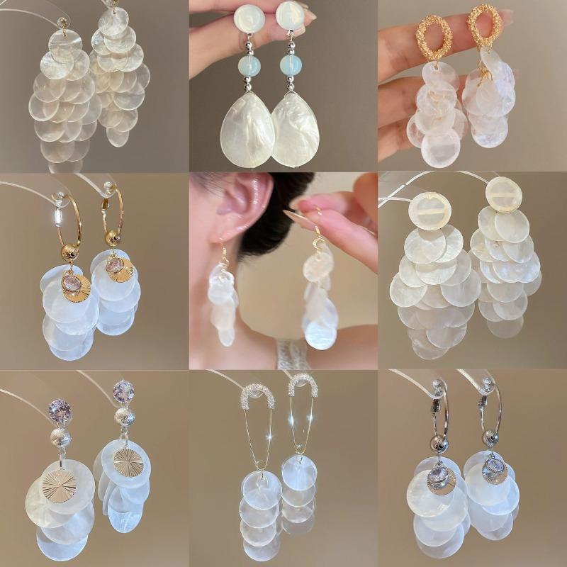 Silver needle round shell fringed earrings seaside vacation style temperament earrings fashion high sense versatile earrings wholesale
