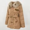 OFTBUY 2024 Winter Jacke Frauen Echt Fox Pelz Kragen Natürliche Dicke Warme Ente Unten Mantel Gürtel Oberbekleidung Streetwear Casual